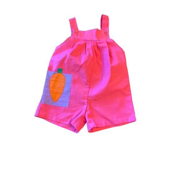 Toddler Girls 2T Ruth Scharf Pink Romper With Carrot Pocket Vintage 80s - Picture 1 of 5